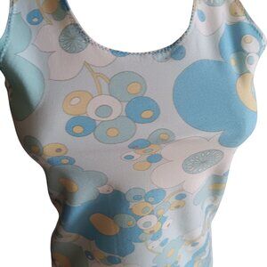 Small Vintage Top 1960's 1OF1 Handmade Stretch Knit Psychadelic Flower Tank Top